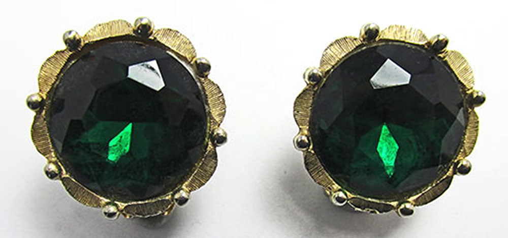 Charel Vintage Jewelry Rare 1950s Emerald Diamante Earrings - Front
