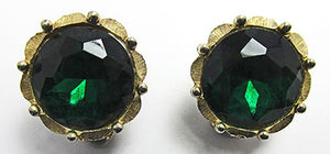 Charel Vintage Jewelry Rare 1950s Emerald Diamante Earrings - Front