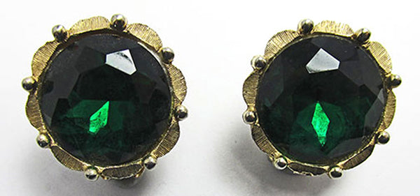 Charel Vintage Jewelry Rare 1950s Emerald Diamante Earrings - Front