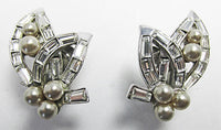 Boucher Vintage 1950s Stunning Pearl and Rhinestone Floral Earrings - Thumbnail