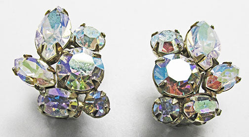Vintage Mid Century Stunning Aurora Borealis Floral Earrings