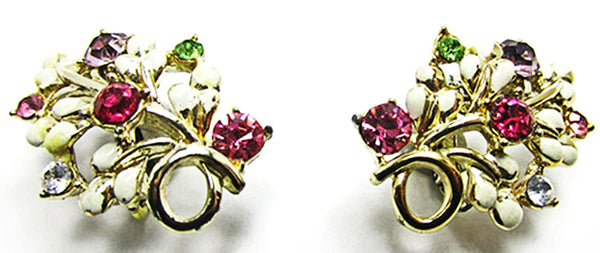 Coro Vintage Jewelry 1950s Mid-Century Diamante and Enamel Earrings - Front