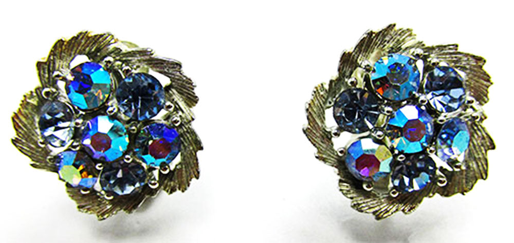 Lisner Vintage Jewelry 1950s Mid-Century Diamante Floral Earrings - Front