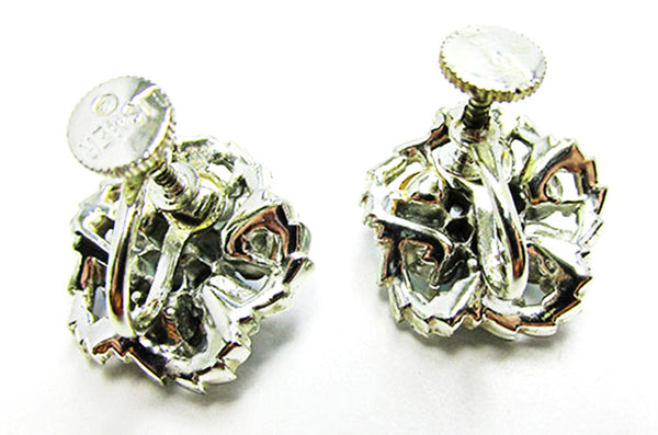 Lisner Vintage Jewelry 1950s Mid-Century Diamante Floral Earrings - Back