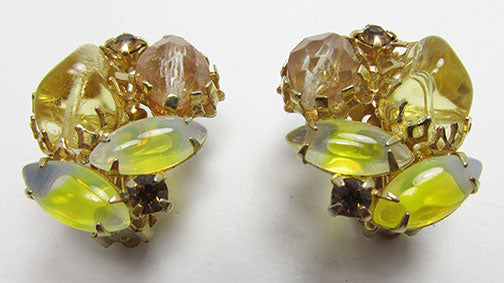 Dramatic Vintage Mid Century 1950s Rhinestone Button Earrings