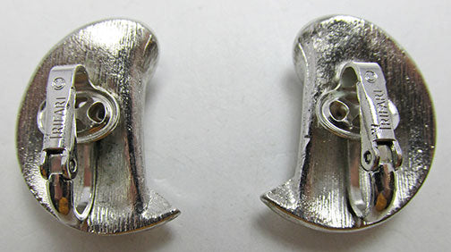 Crown Trifari Impeccable Vintage Retro Abstract Silver Button Earrings