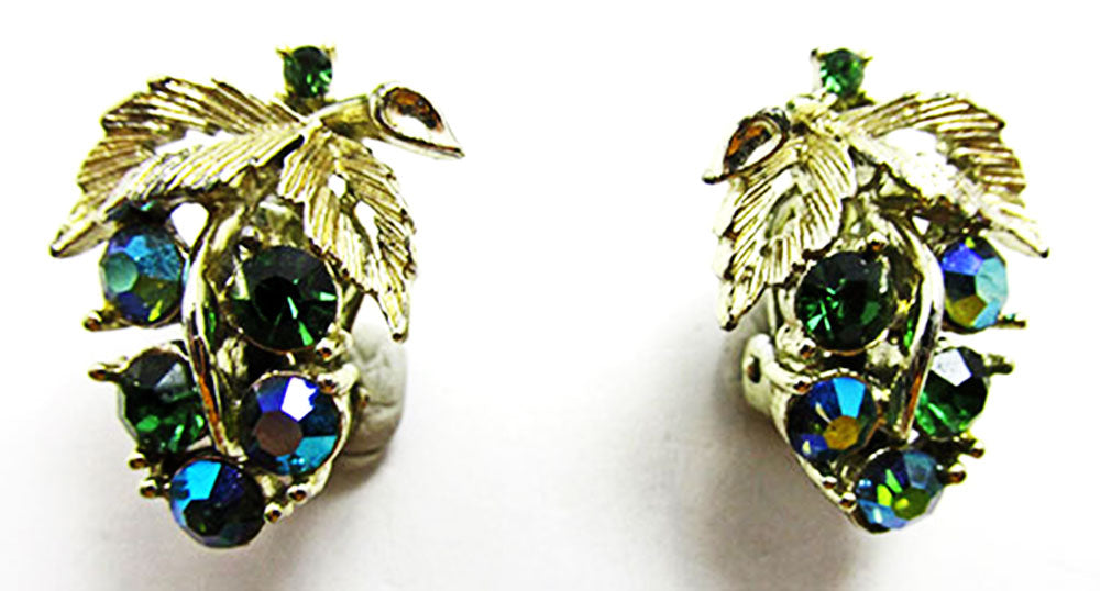 Lisner Vintage 1950 Jewelry Gorgeous Aurora Borealis Diamante Earrings - Front