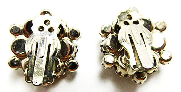 Vintage Jewelry 1950s Mid-Century Ruby Diamante Floral Button Earrings - Back