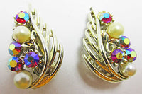 Lisner Vintage Distinctive 1950s Aurora Borealis and Pearl Earrings - Thumbnail