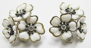 Vintage 1950s Eye-Catching Rhinestone Floral Button Earrings