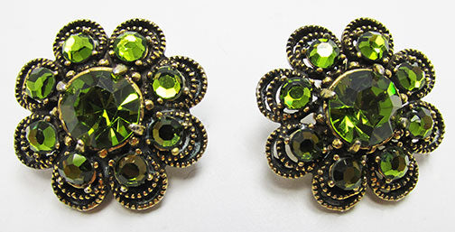 Weiss Vintage 1950s Superb Peridot Green Floral Earrings