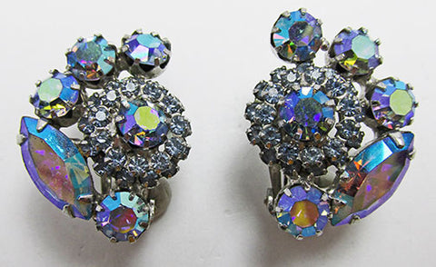 Weiss Vintage 1950s Exquisite Aurora Borealis Floral Button Earrings
