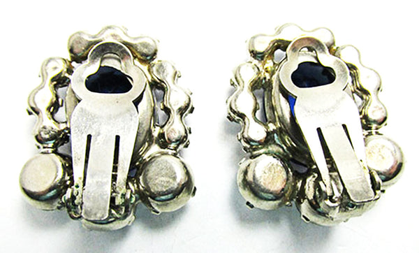 Vintage 1950s Jewelry Bold Sapphire Diamante Statement Earrings - Back