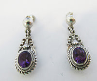 Vintage 1980s Contemporary Style Amethyst Sterling Drop Earrings - Thumbnail