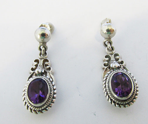 Vintage 1980s Contemporary Style Amethyst Sterling Drop Earrings