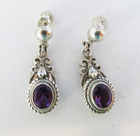 Vintage 1980s Contemporary Style Amethyst Sterling Drop Earrings - Thumbnail