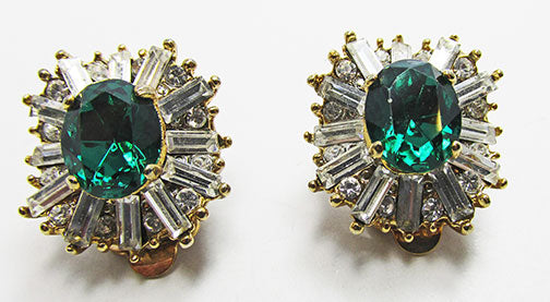 Vintage 1960s Spectacular Contemporary Style Emerald Glamour Earrings