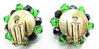 W. Germany 1950s Vintage Jewelry Green and Black Crystal Bead Earrings - Back - Thumbnail