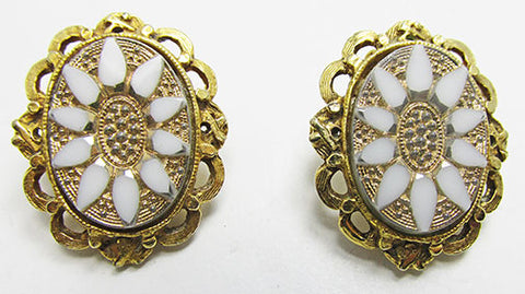 Vintage Unique Retro Victorian Style Gold and White Button Earrings