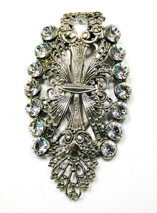 Antique 1910s Jewelry Superb Rare Cannetille Work Diamante Dress Clip - Front