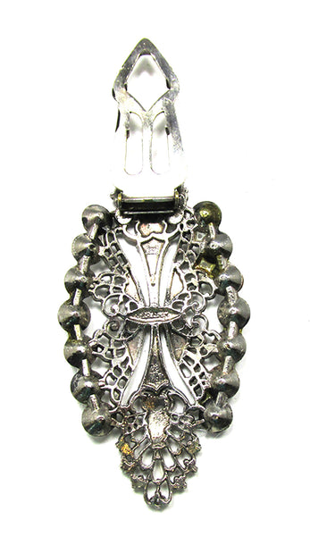 Antique 1910s Jewelry Superb Rare Cannetille Work Diamante Dress Clip - Back