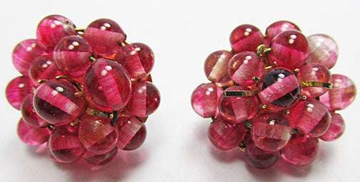 Vintage 1950s Timeless Mid Century Pink Glass Button Earrings