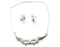 Van Dell 1940s Vintage Pearl and Sterling Necklace and Earrings Set
