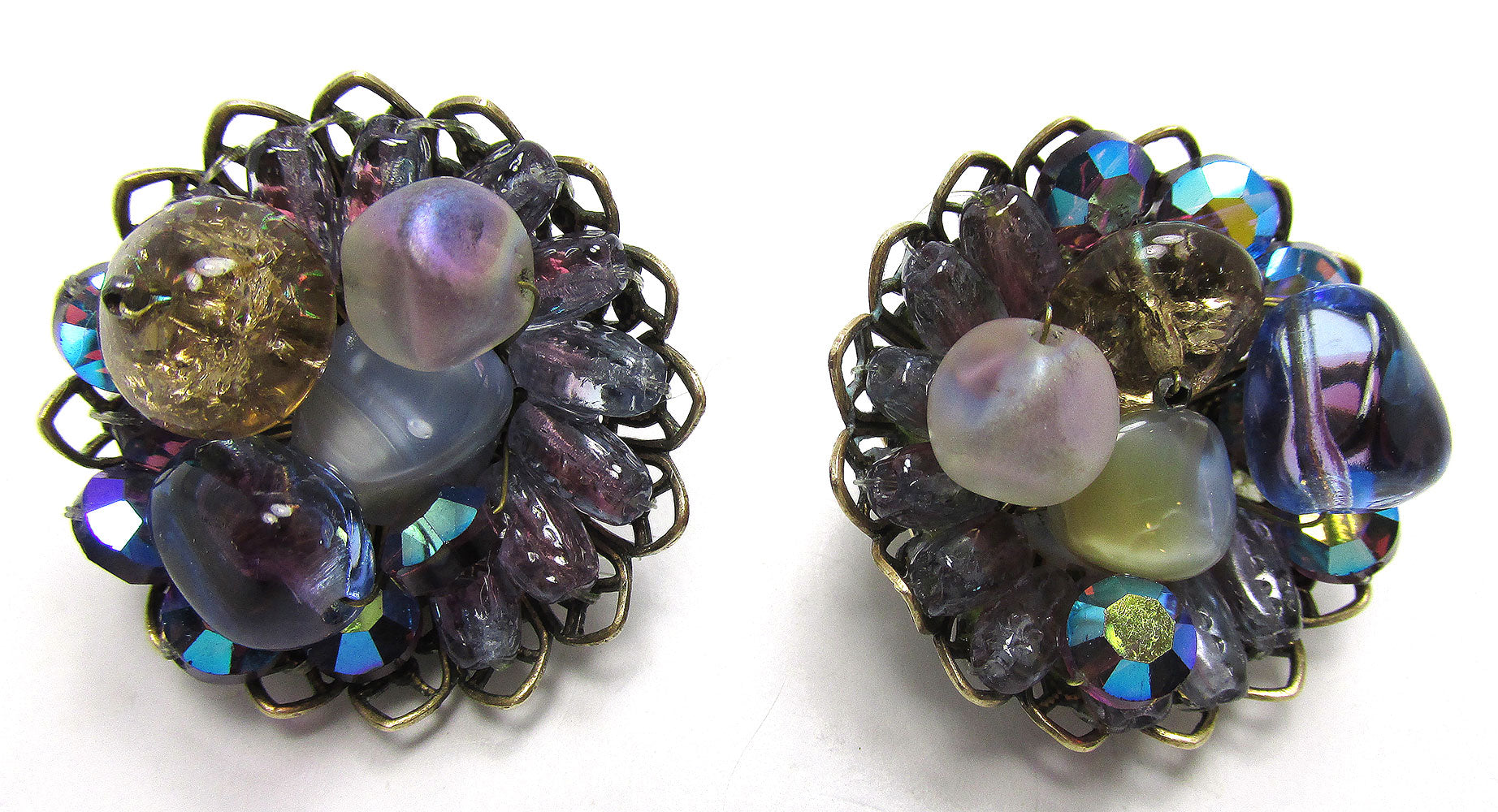 Bold Jewelry Vintage 1950s Striking Rhinestone and Bead Earrings - Front