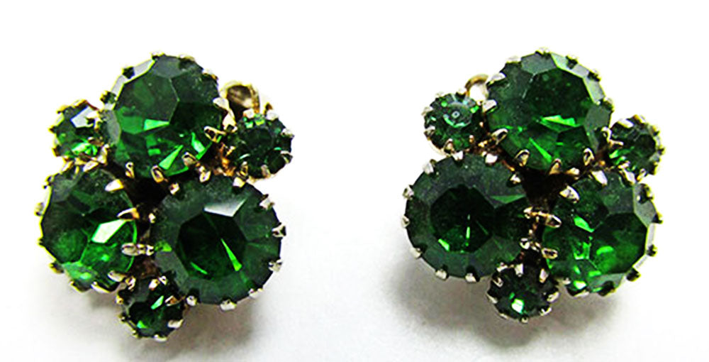 1950s Vintage Jewelry Mid-Century Peridot Diamante Button Earrings - Front