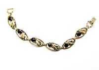 AMCO 1940s Vintage Jewelry Gorgeous Gold Filled Onyx Leaf Bracelet - Front - Thumbnail