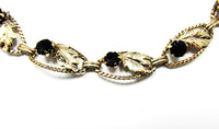 AMCO 1940s Vintage Jewelry Gorgeous Gold Filled Onyx Leaf Bracelet - Close Up - Thumbnail