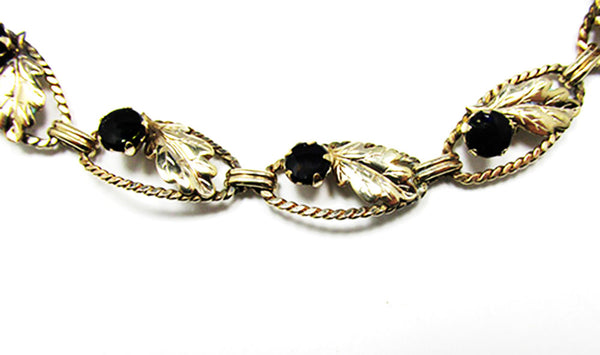 AMCO 1940s Vintage Jewelry Gorgeous Gold Filled Onyx Leaf Bracelet - Close Up
