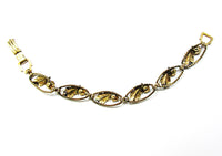AMCO 1940s Vintage Jewelry Gorgeous Gold Filled Onyx Leaf Bracelet - Back - Thumbnail