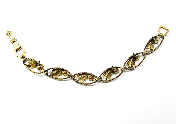 AMCO 1940s Vintage Jewelry Gorgeous Gold Filled Onyx Leaf Bracelet - Back