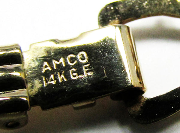AMCO 1940s Vintage Jewelry Gorgeous Gold Filled Onyx Leaf Bracelet - Signature