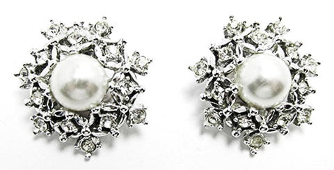 Sarah Coventry 1950s Vintage Mid-Century Diamante Button Earrings - Front