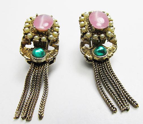 Karu Arke Vintage Distinctive Mid Century Tasseled Rhinestone Earrings