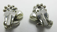 Vintage1960s Adorable Rhinestone and Pearl Floral Button Earrings - Thumbnail