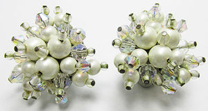 Vintage Mid Century 1950s Fun Geometric Crystal and Pearl Earrings