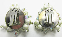 Vintage Mid Century 1950s Fun Geometric Crystal and Pearl Earrings - Thumbnail