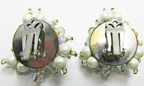 Vintage Mid Century 1950s Fun Geometric Crystal and Pearl Earrings
