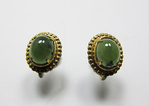 LSP Co. Vintage Retro 1940s Gold Filled Gemstone Button Earrings
