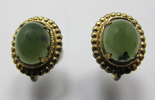 LSP Co. Vintage Retro 1940s Gold Filled Gemstone Button Earrings