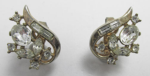 Crown Trifari Vintage Flawless 1950s Rhinestone Button Earrings