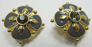 Stunning Joan Rivers Retro Gray Enamel and Black Diamond Earrings