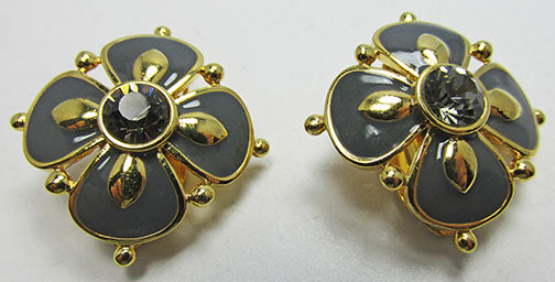 Stunning Joan Rivers Retro Gray Enamel and Black Diamond Earrings