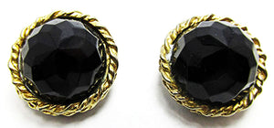 Vogue Vintage Jewelry 1950s Mid-Century Onyx Diamante Earrings - Front