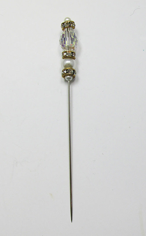 Vintage 1960s Lovely Crystal, Pearl, and Rhinestone Hat or Stick Pin