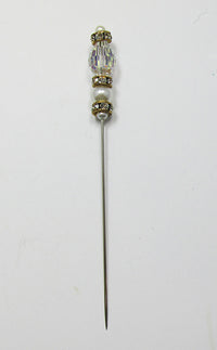 Vintage 1960s Lovely Crystal, Pearl, and Rhinestone Hat or Stick Pin - Thumbnail