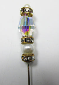 Vintage 1960s Lovely Crystal, Pearl, and Rhinestone Hat or Stick Pin - Thumbnail